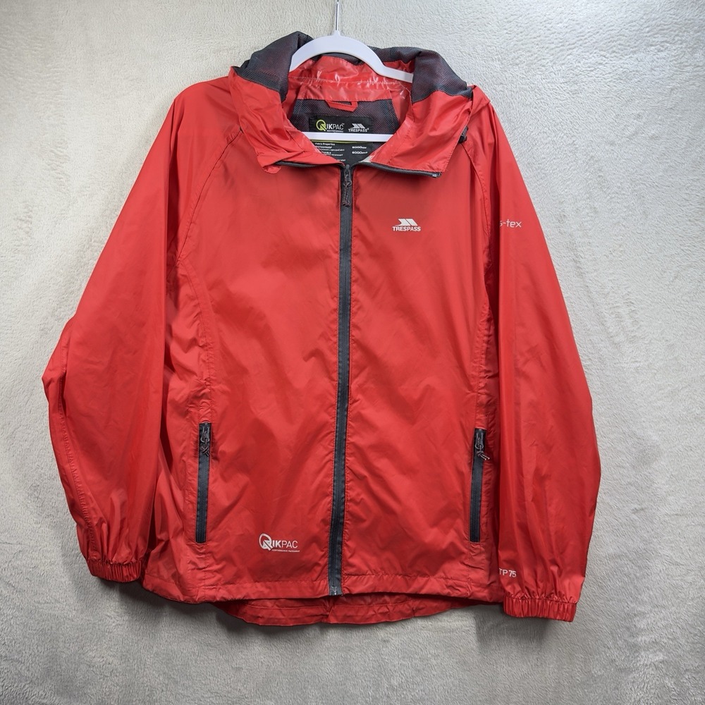 Trespass Qikpac TP-75 Waterproof Packaway Hooded Rain Jacket‎ Men's S Red